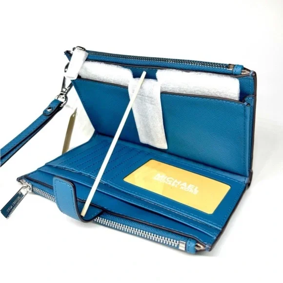 Michael Kors Large Jet Set Travel Logo Double Zip Wallet - Teal - Picture 6 of 7